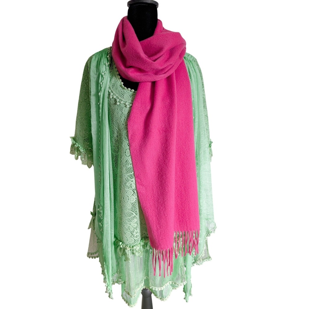 Nordstrom Maximalism Bold Pink Luxury Chic Tassel Fringe 100% Cashmere Scarf